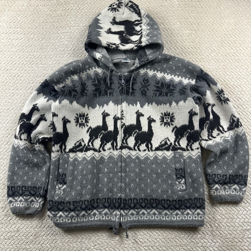 Yari Artesanias AOP Wool Lama Full Zip Hoodie Jacket Sweater Alpaca Southwestern